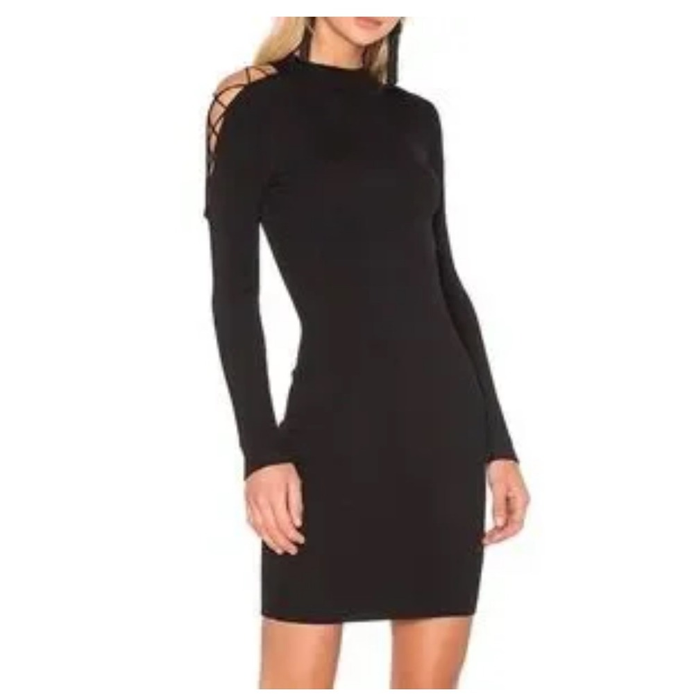 Central Park West
Black Ribbed Cutout Cold Shoulder Long Sleeve Bodycon Dress